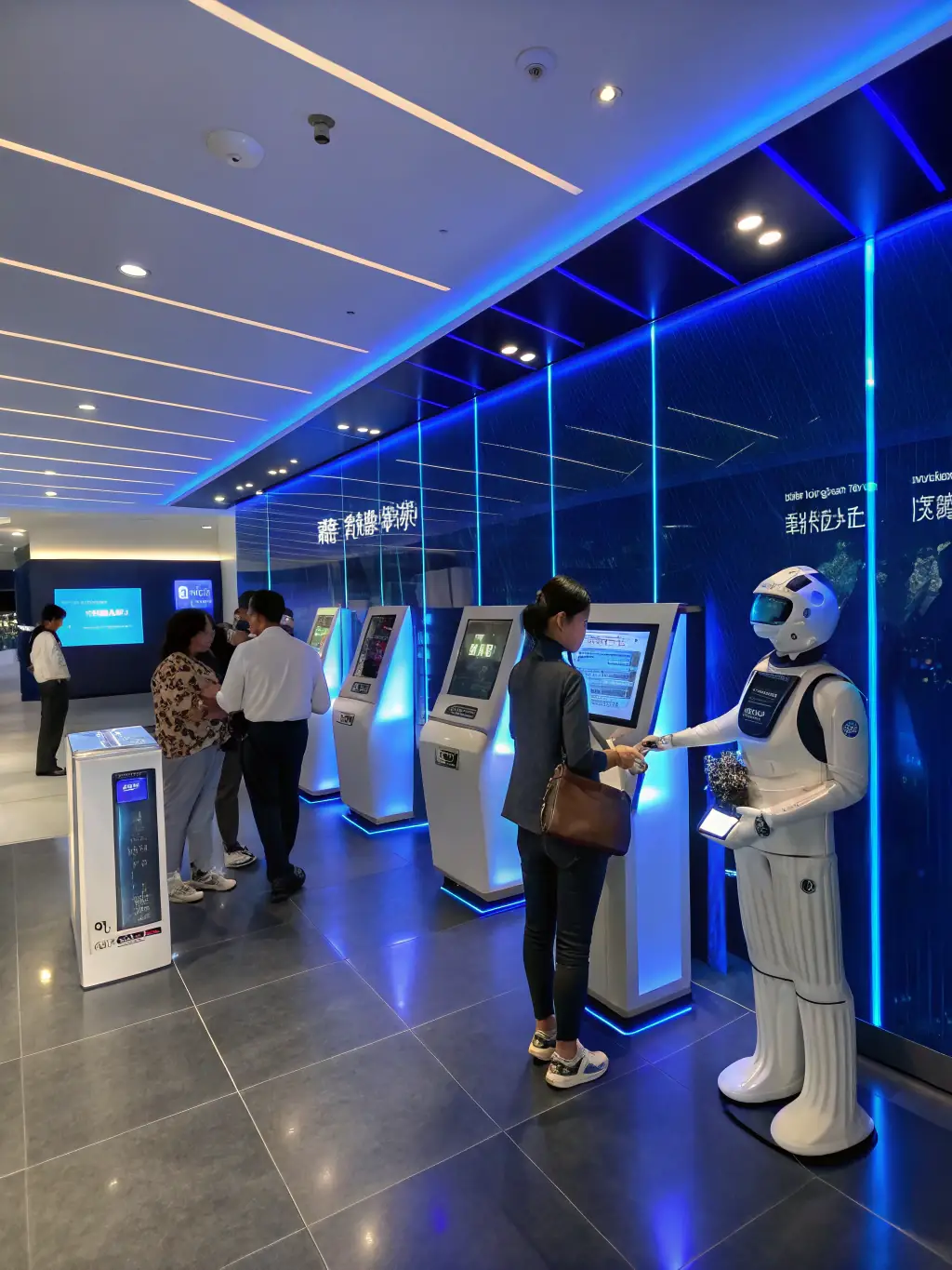 A bank teller using facial recognition for biometric authentication, ensuring secure and seamless transactions for customers.