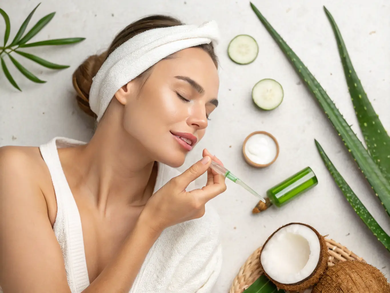 A before-and-after photo showcasing the visible hydrating effects of a hyaluronic acid mask on a woman's face, highlighting improved skin texture and radiance. The background is a clean, luxurious white with gold accents.