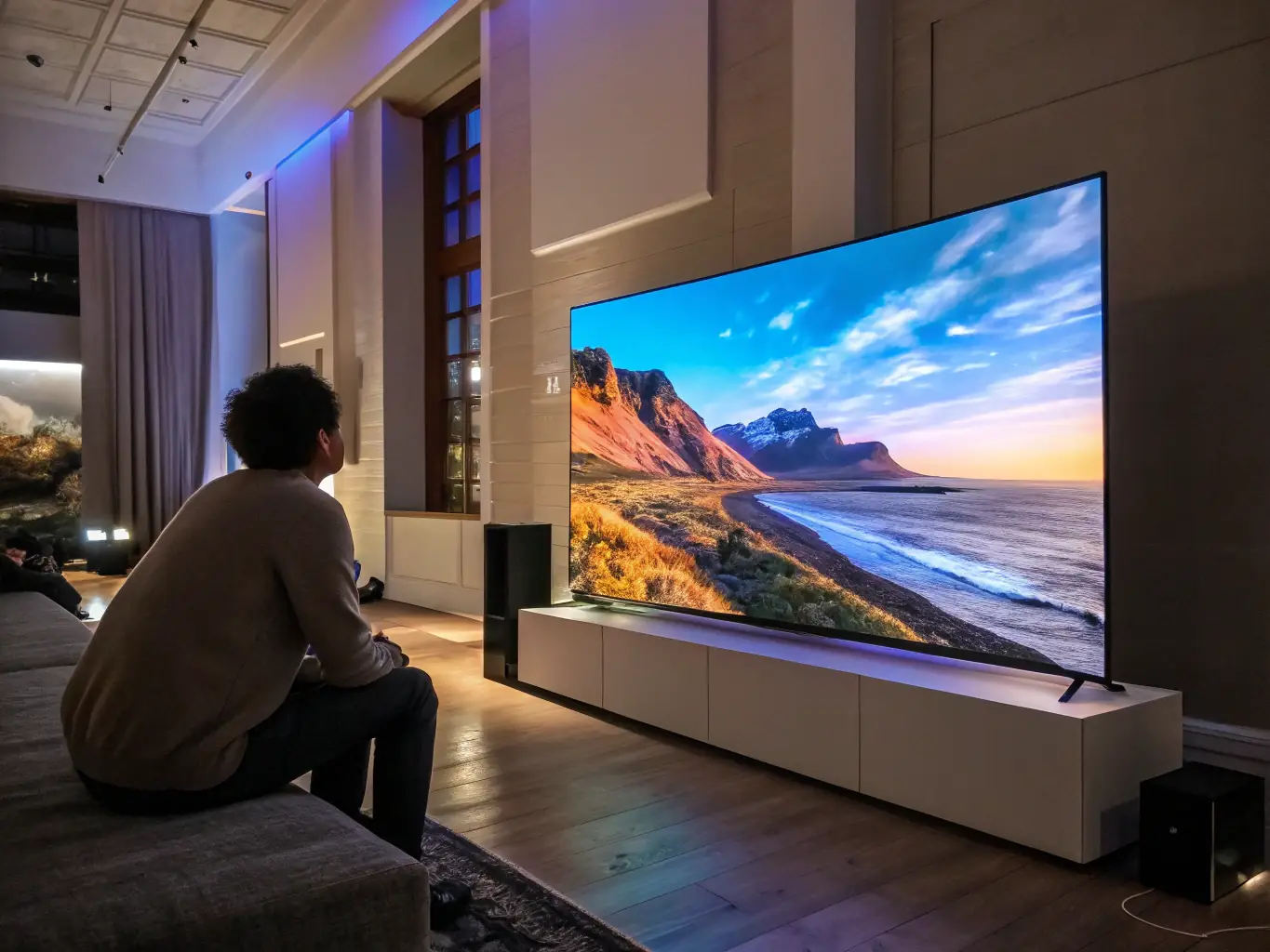 A visually compelling image of a video wall displaying high-resolution content with low latency, emphasizing the system's performance capabilities.