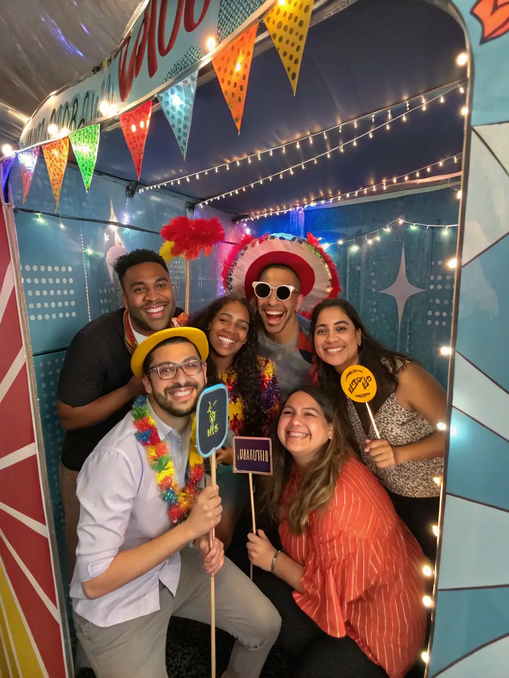 A collage of photos and videos taken at a Fotozinha booth, demonstrating the shareable content it generates and its appeal to young people.